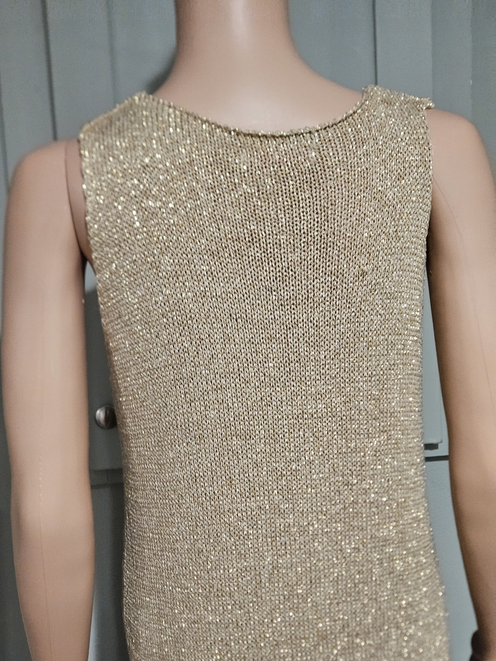 YUNIKA Made in Italy Gold Metallic Knit Midi Dress Sparkle Sleeveless. S/M - Picture 9 of 16